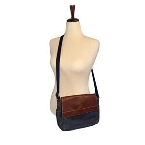 Fossil Denim and brown leather small messenger bag with adjustable crossbody